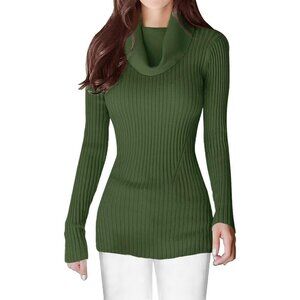 Women’s Green Stretchable Cowl Neck Knit Long Sleeve Bodycon Sexy Sweater